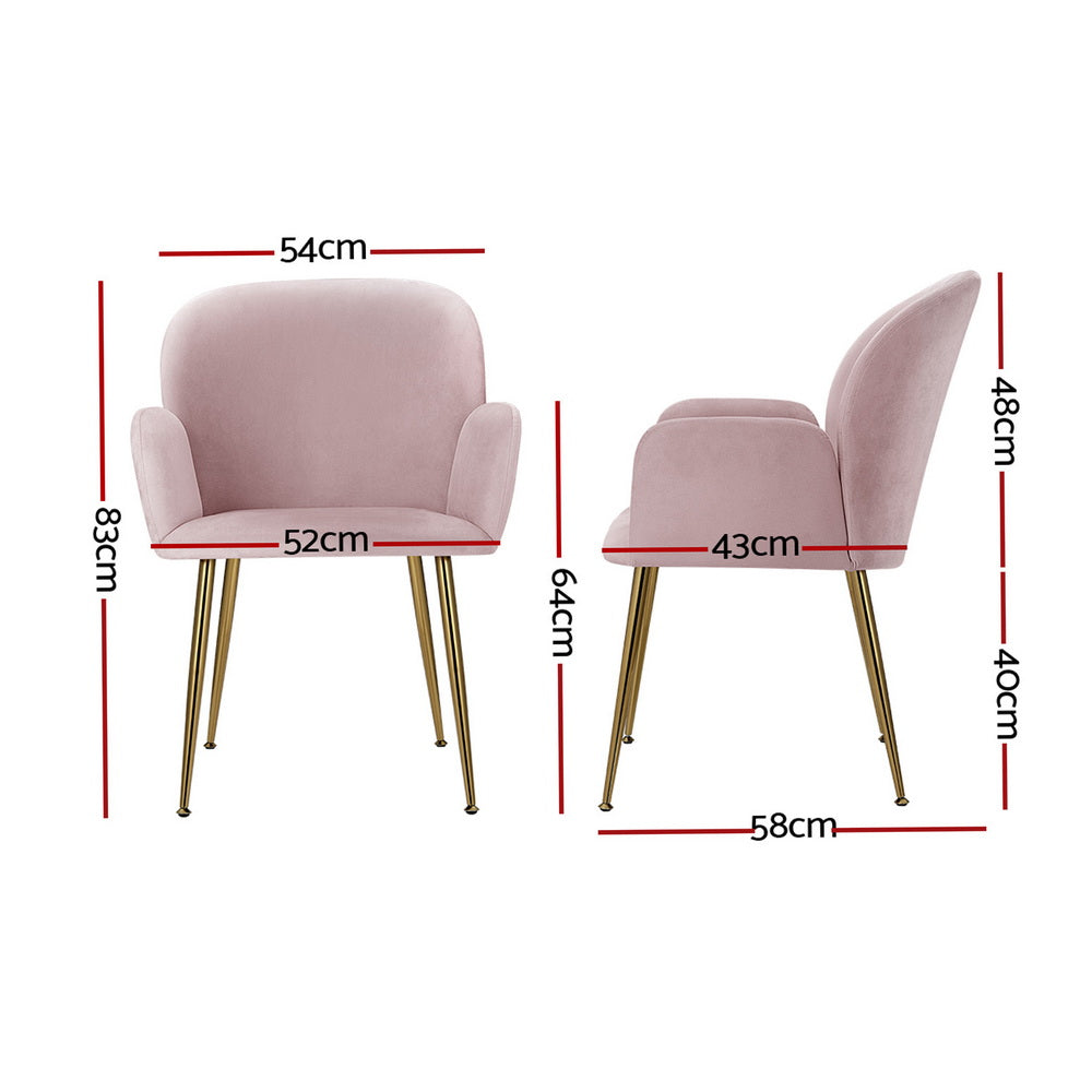 Artiss Dining Chairs Set of 4 Velvet Armchair Pink - Image 2