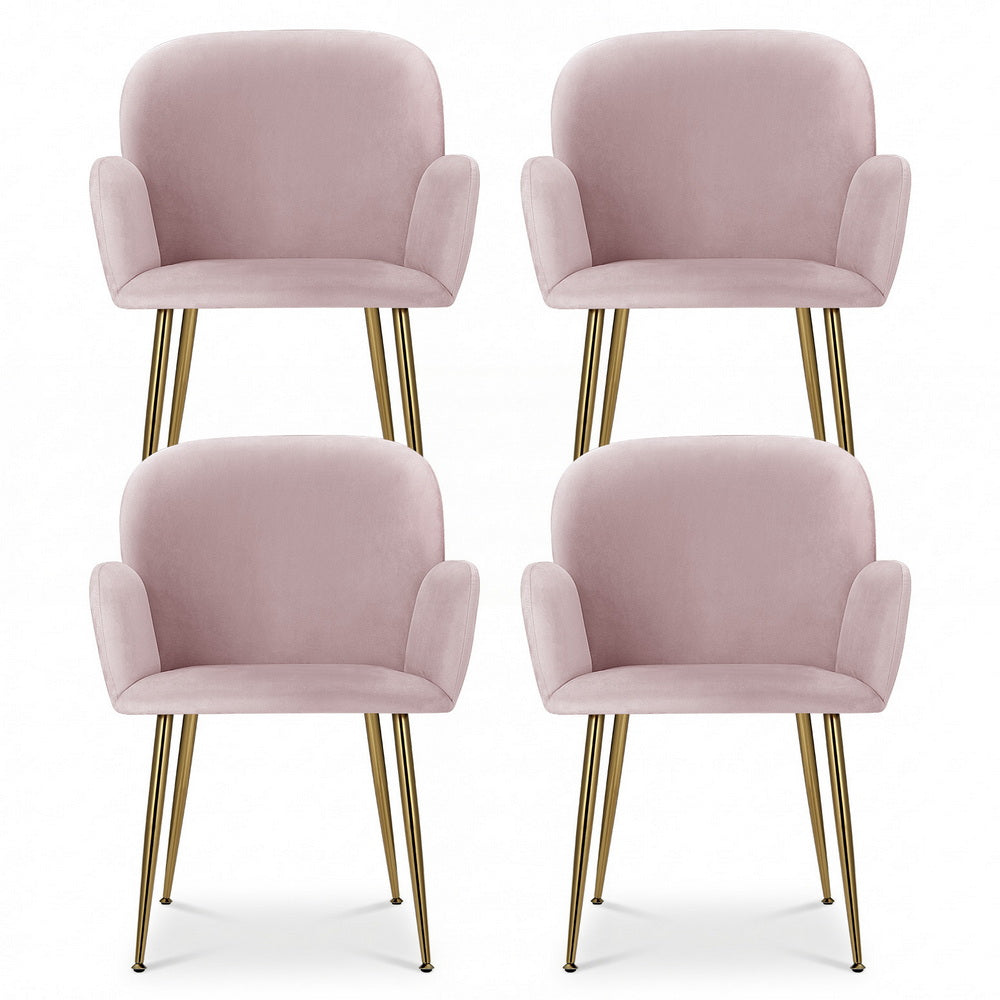 Artiss Dining Chairs Set of 4 Velvet Armchair Pink - Image 3