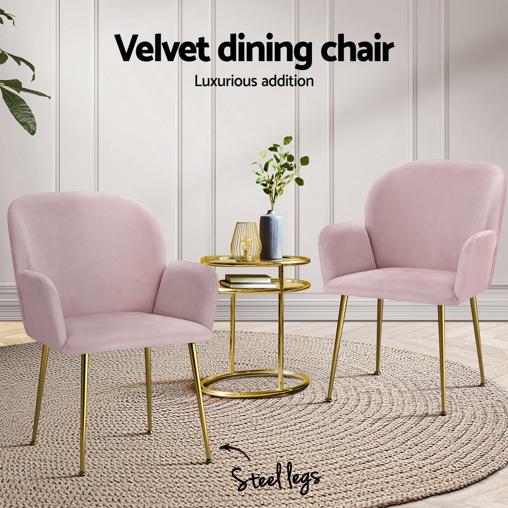 Artiss Dining Chairs Set of 4 Velvet Armchair Pink - Image 4