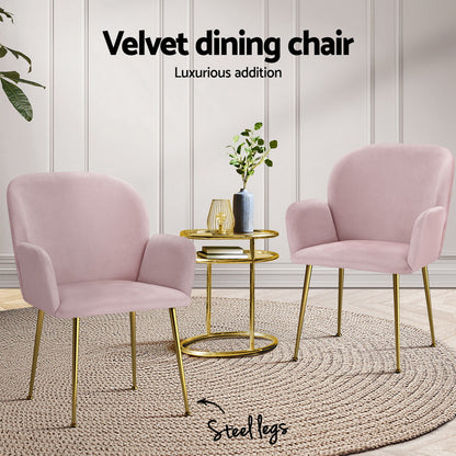 Artiss Dining Chairs Set of 4 Velvet Armchair Pink - Image 4