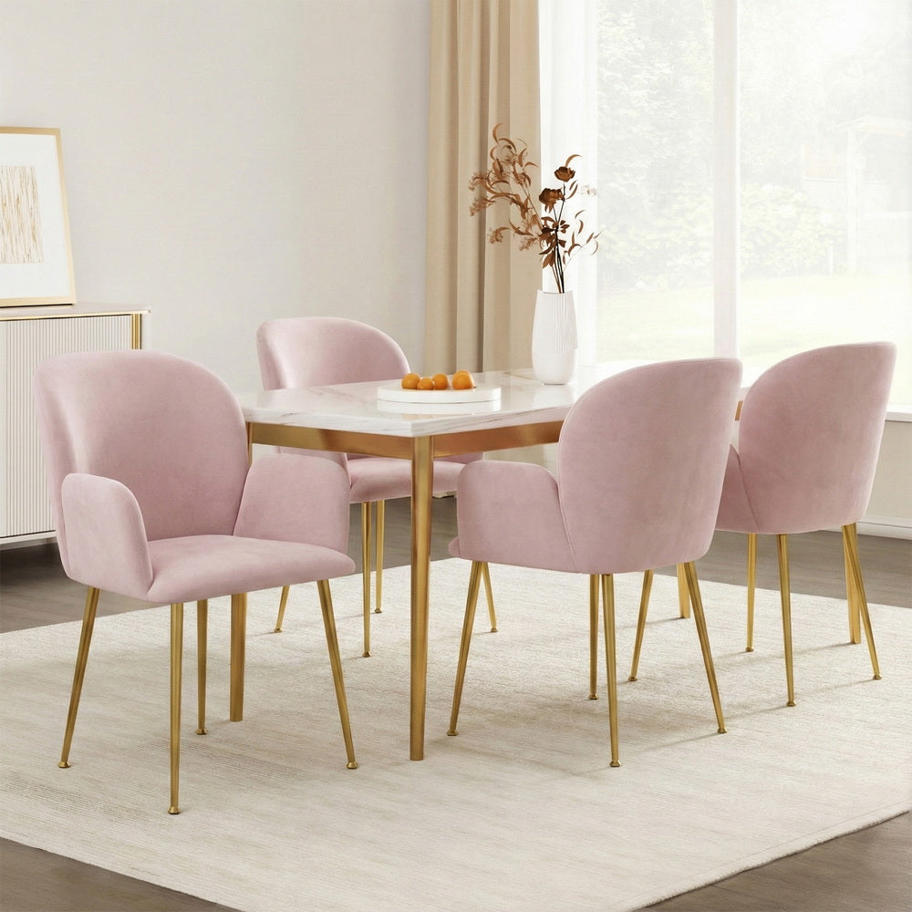 Artiss Dining Chairs Set of 4 Velvet Armchair Pink - Image 7