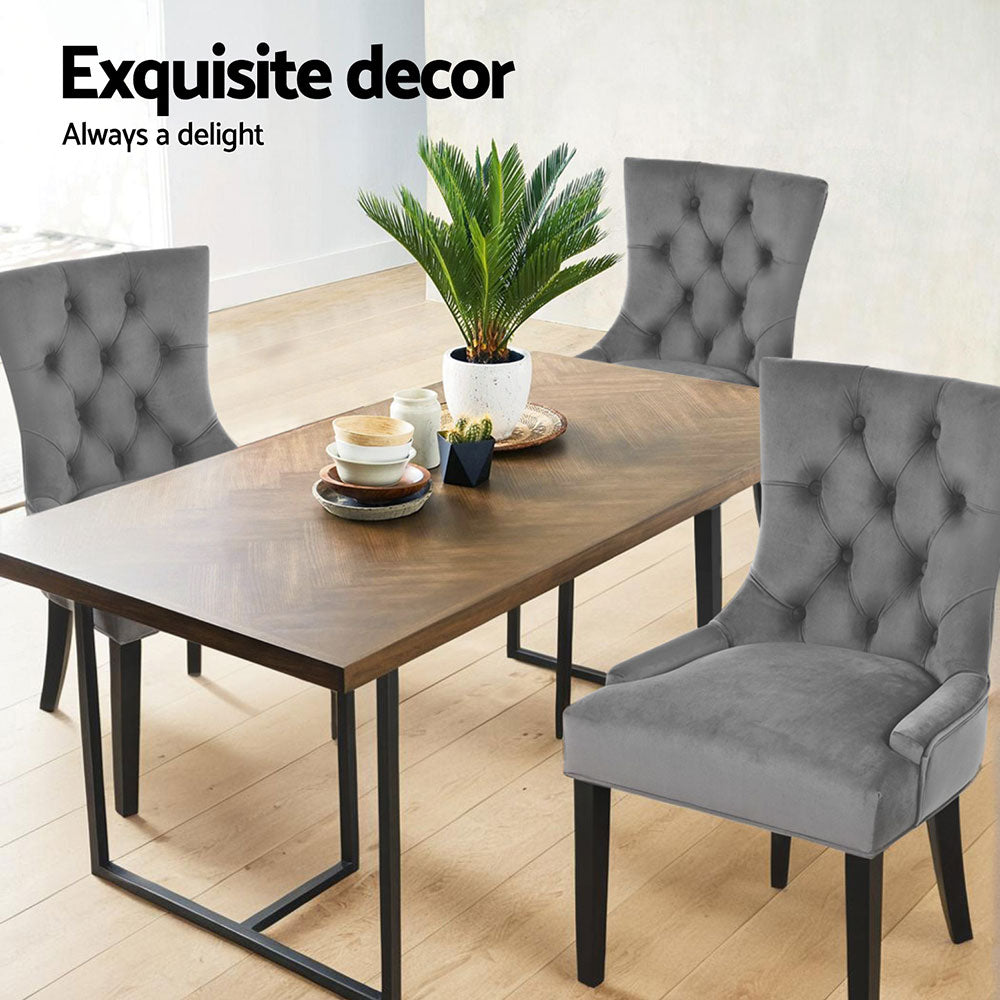 Artiss Dining Chairs Set of 4 Velvet French Provincial Grey - Image 4