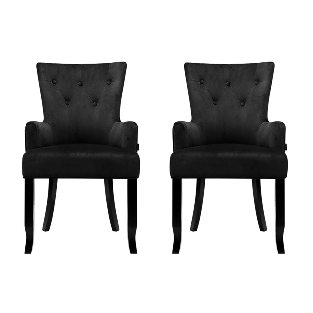 2x Artiss Dining Chairs Velvet French Provincial Armchair Black - Image 3