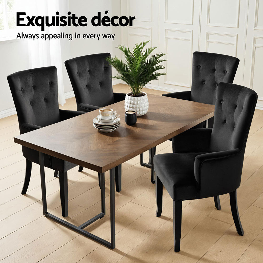 2x Artiss Dining Chairs Velvet French Provincial Armchair Black - Image 4