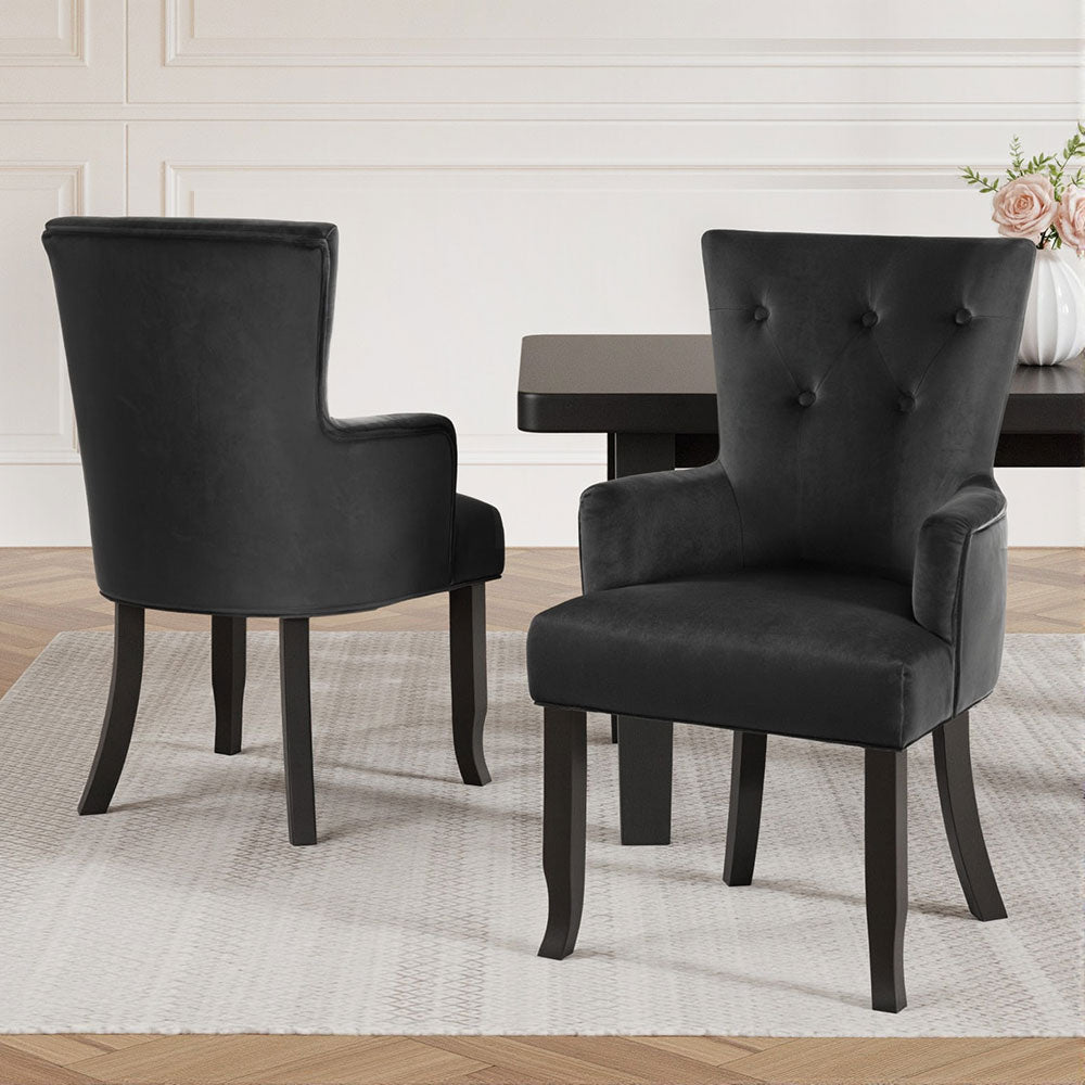 2x Artiss Dining Chairs Velvet French Provincial Armchair Black - Image 7
