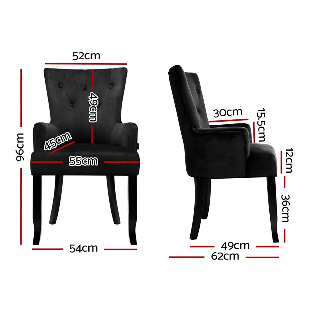 4x Artiss Dining Chairs Velvet French Provincial Armchair Black - Image 2