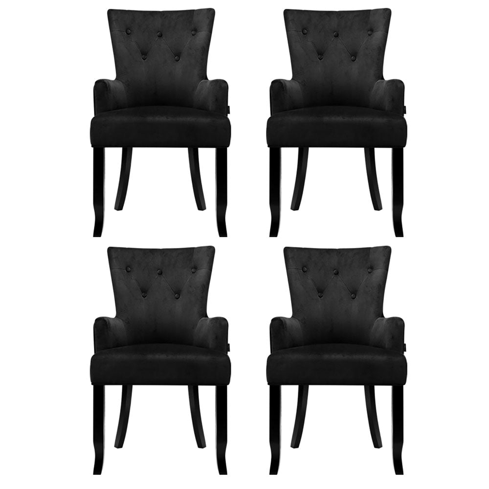 4x Artiss Dining Chairs Velvet French Provincial Armchair Black - Image 3
