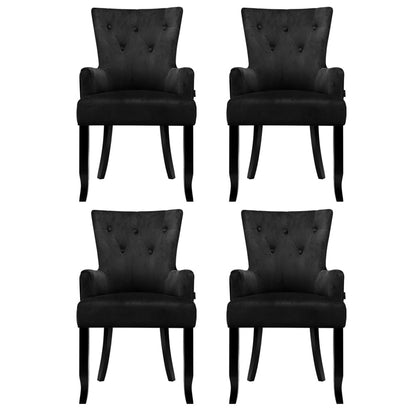 4x Artiss Dining Chairs Velvet French Provincial Armchair Black - Image 3