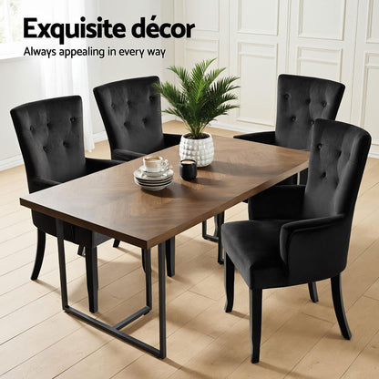 4x Artiss Dining Chairs Velvet French Provincial Armchair Black - Image 4