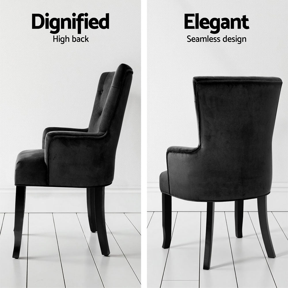 4x Artiss Dining Chairs Velvet French Provincial Armchair Black - Image 5