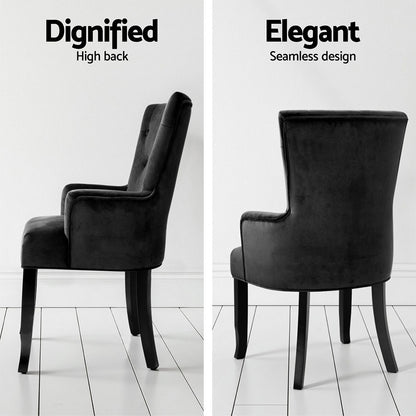 4x Artiss Dining Chairs Velvet French Provincial Armchair Black - Image 5