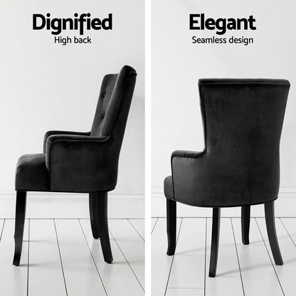 4x Artiss Dining Chairs Velvet French Provincial Armchair Black - Image 5