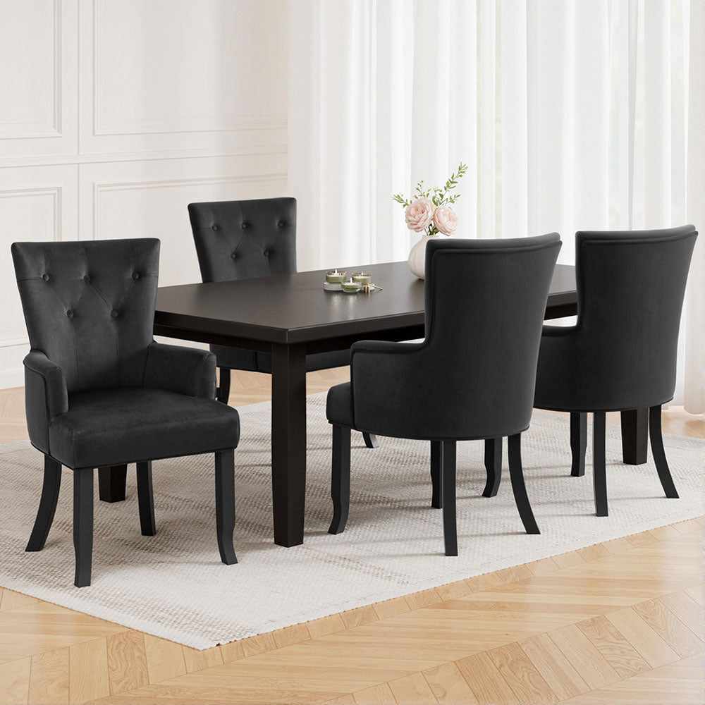 4x Artiss Dining Chairs Velvet French Provincial Armchair Black - Image 7