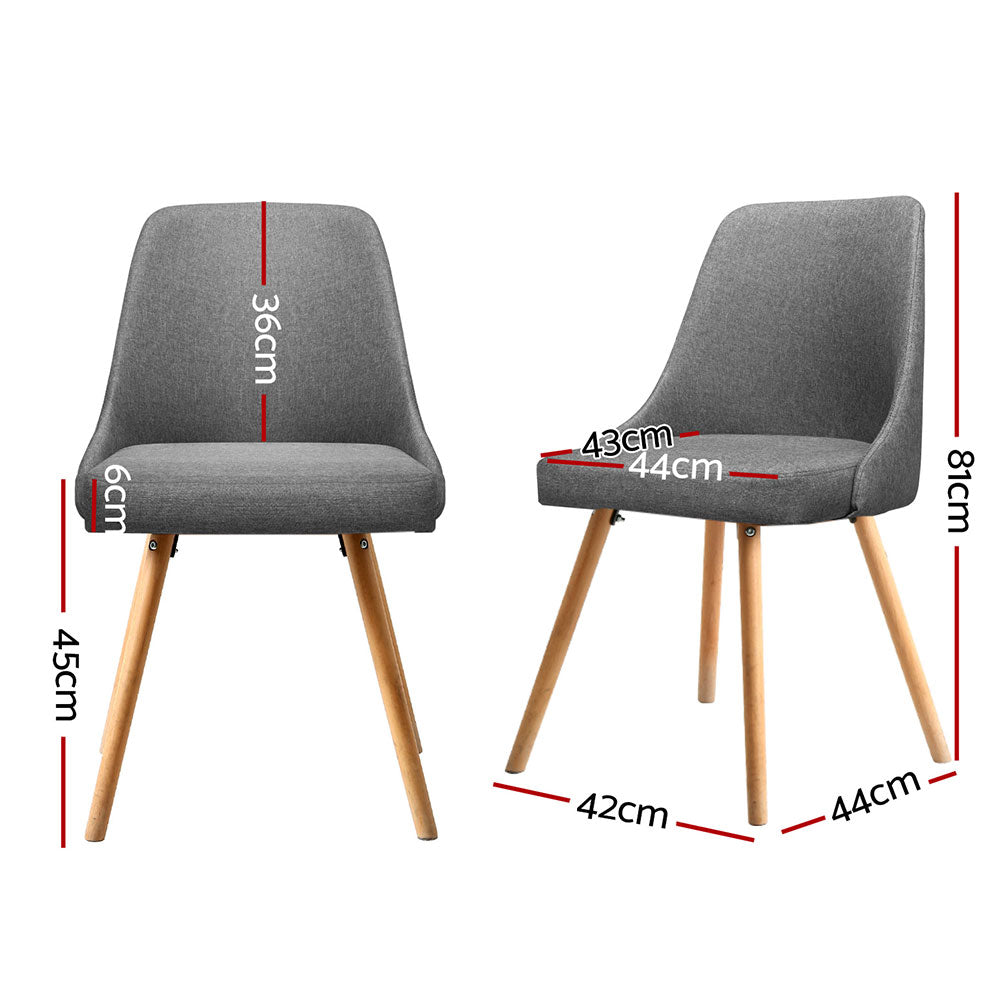 Artiss Dining Chairs Set of 4 Fabric Wooden Grey - Image 2