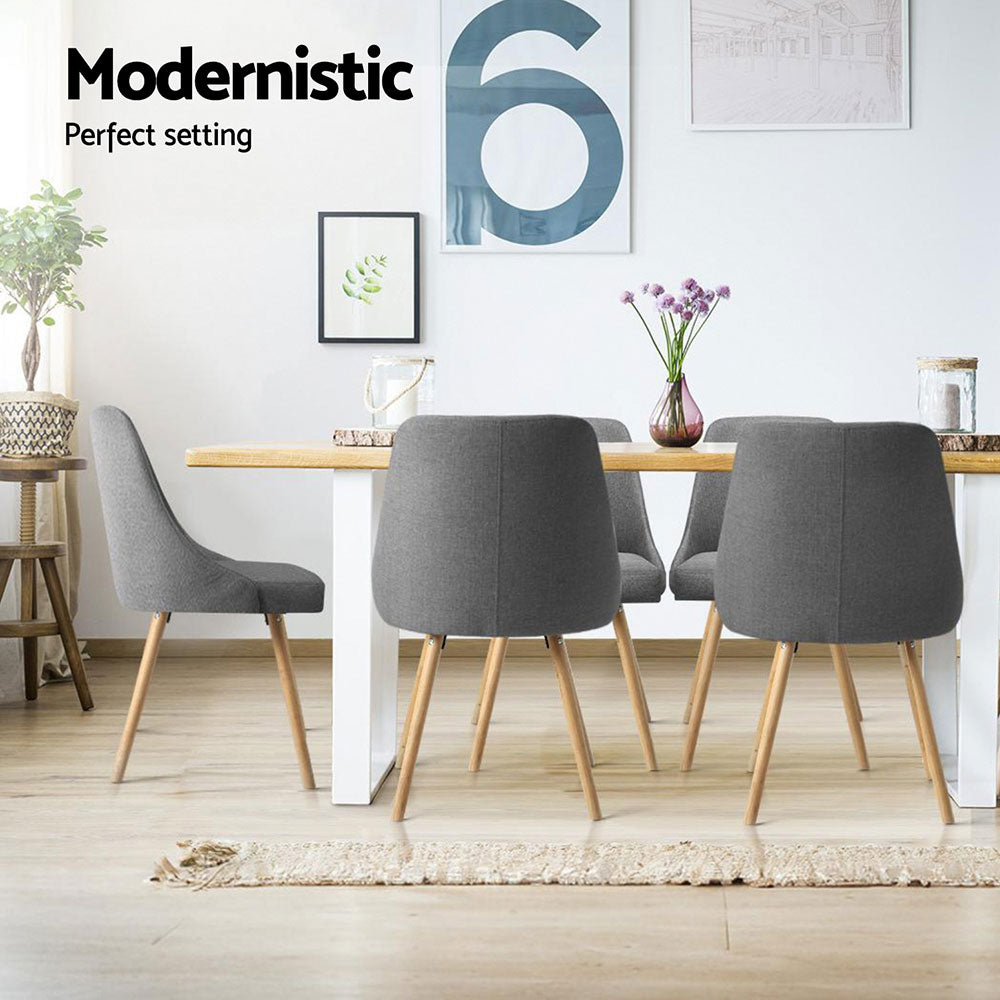 Artiss Dining Chairs Set of 4 Fabric Wooden Grey - Image 4