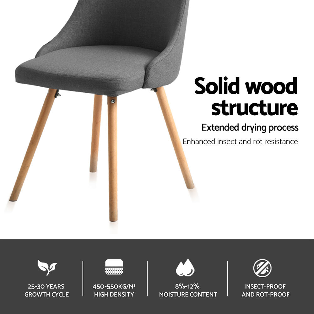 Artiss Dining Chairs Set of 4 Fabric Wooden Grey - Image 5