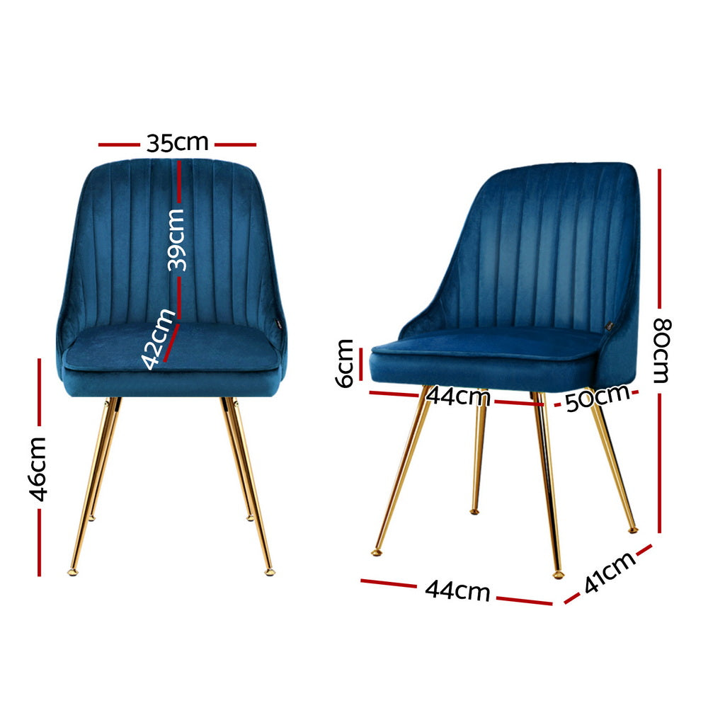 Artiss Dining Chairs Set of 4 Velvet Channel Tufted Blue - Image 2