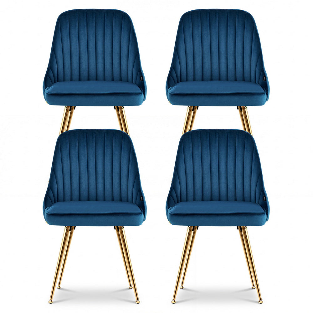 Artiss Dining Chairs Set of 4 Velvet Channel Tufted Blue - Image 3