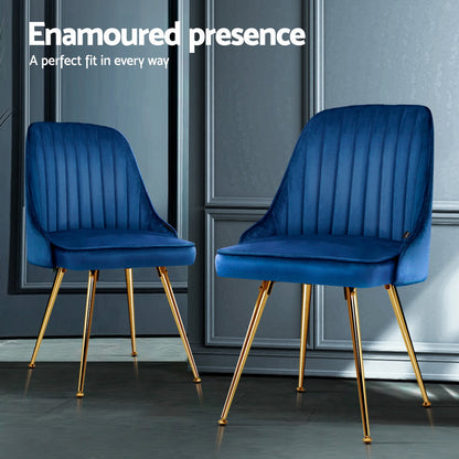 Artiss Dining Chairs Set of 4 Velvet Channel Tufted Blue - Image 4