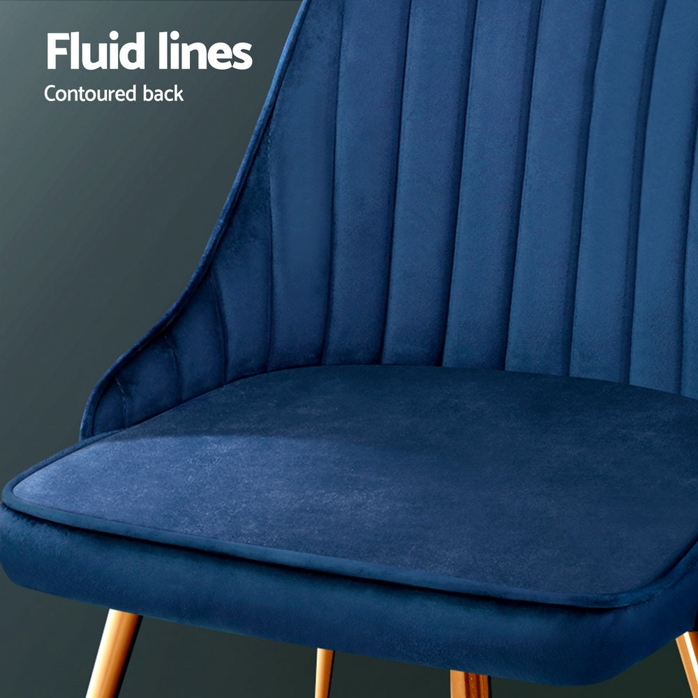 Artiss Dining Chairs Set of 4 Velvet Channel Tufted Blue - Image 5