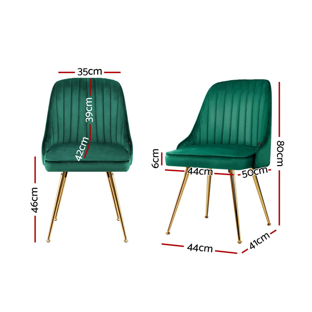 Artiss Dining Chairs Set of 4 Velvet Channel Tufted Green - Image 2