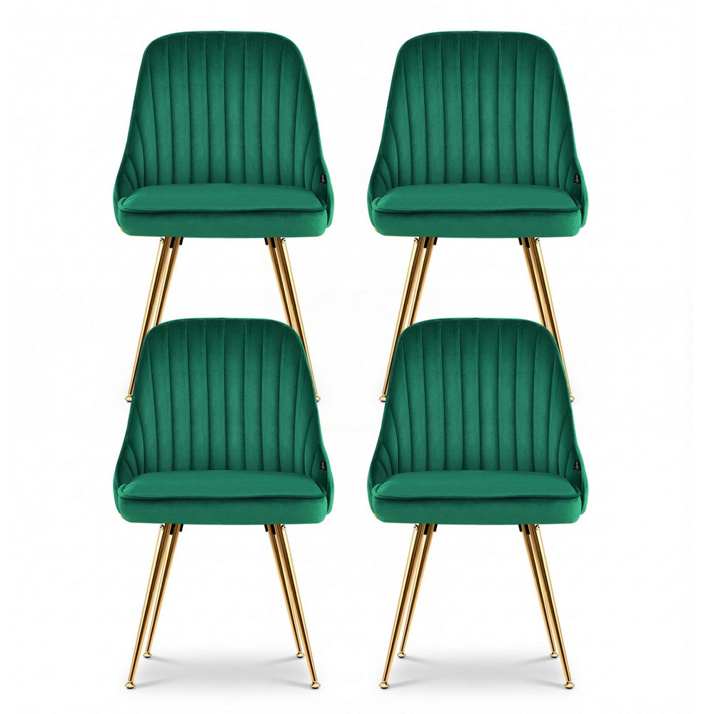 Artiss Dining Chairs Set of 4 Velvet Channel Tufted Green - Image 3