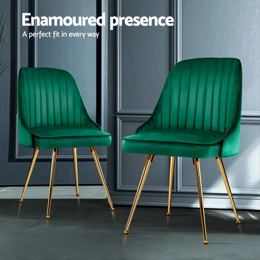 Artiss Dining Chairs Set of 4 Velvet Channel Tufted Green - Image 4