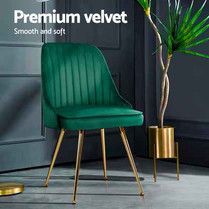 Artiss Dining Chairs Set of 4 Velvet Channel Tufted Green - Image 5