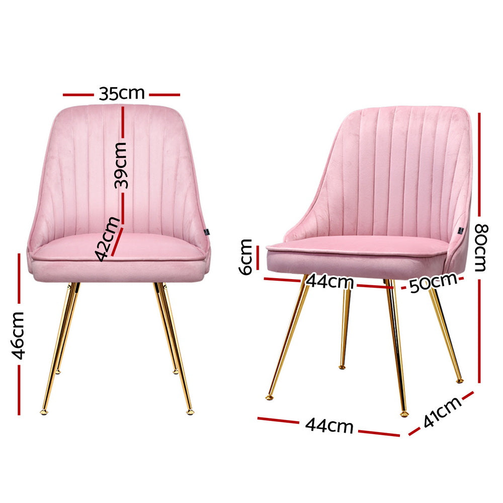 Artiss Dining Chairs Set of 4 Velvet Channel Tufted Pink - Image 2