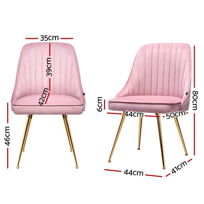 Artiss Dining Chairs Set of 4 Velvet Channel Tufted Pink - Image 2