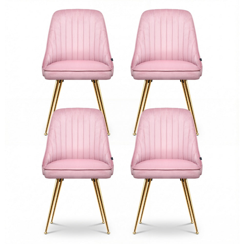 Artiss Dining Chairs Set of 4 Velvet Channel Tufted Pink - Image 3