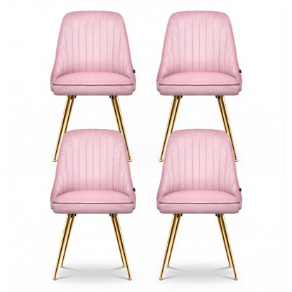 Artiss Dining Chairs Set of 4 Velvet Channel Tufted Pink - Image 3