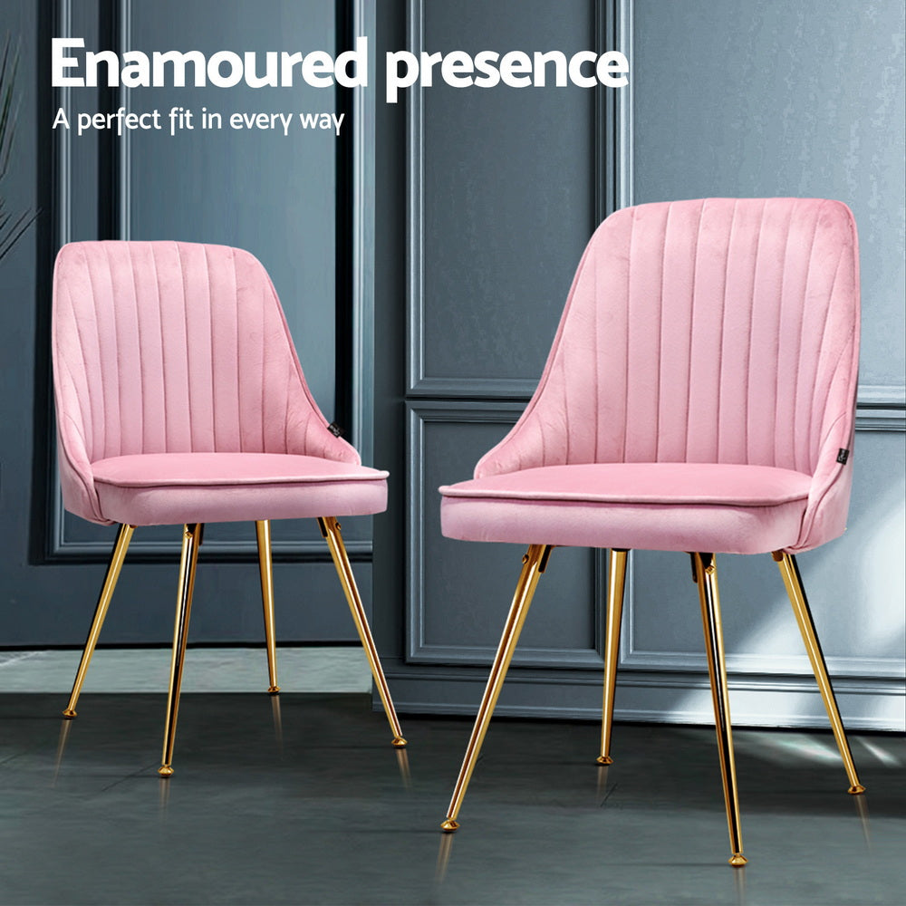 Artiss Dining Chairs Set of 4 Velvet Channel Tufted Pink - Image 4