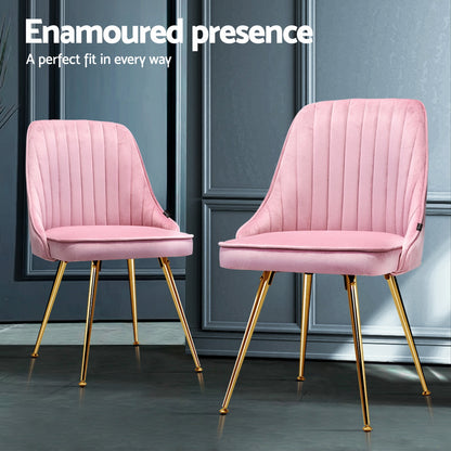 Artiss Dining Chairs Set of 4 Velvet Channel Tufted Pink - Image 4