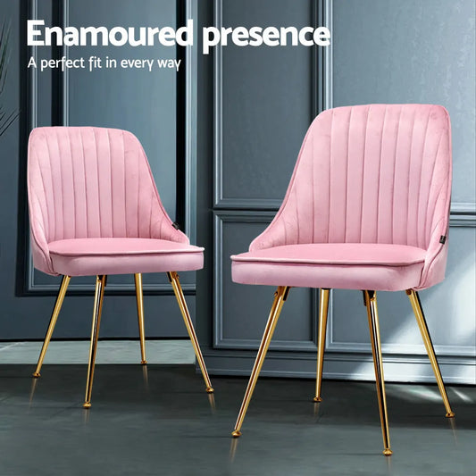 Artiss Dining Chairs Set of 4 Velvet Channel Tufted Pink - Image 4
