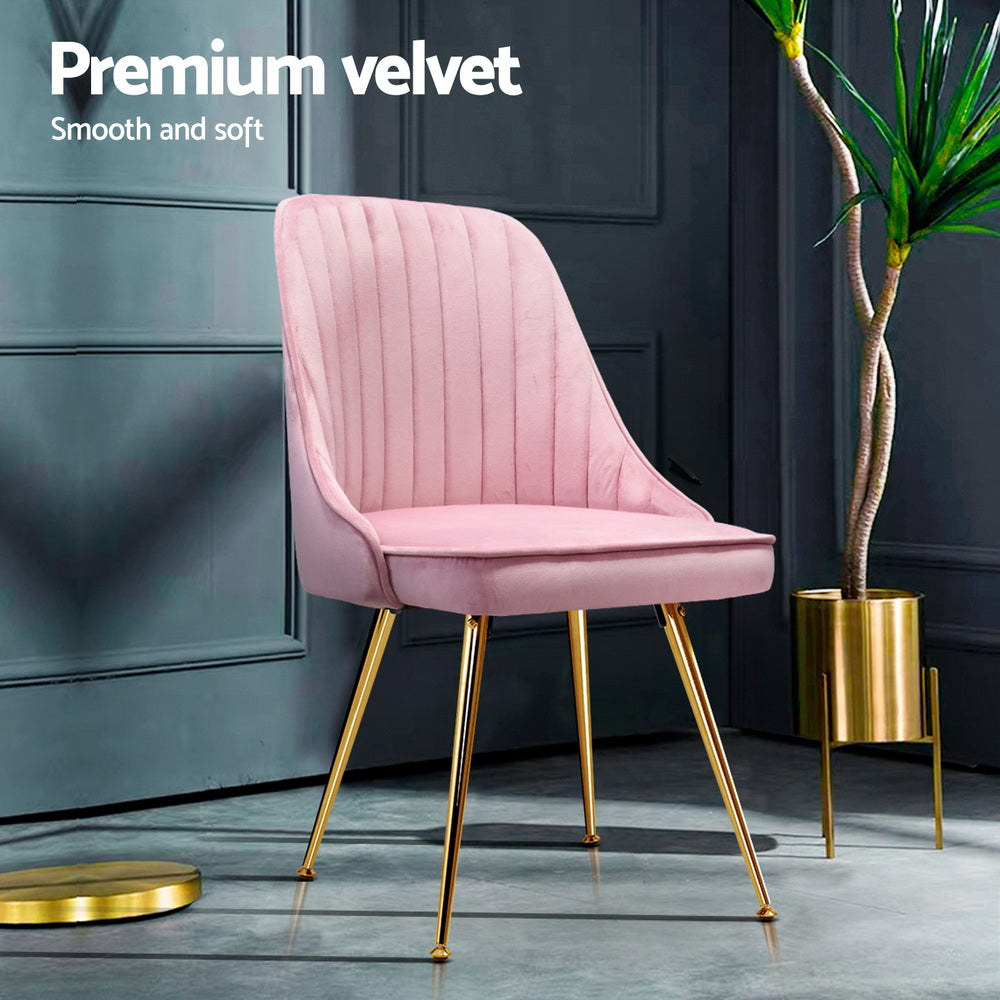 Artiss Dining Chairs Set of 4 Velvet Channel Tufted Pink - Image 5