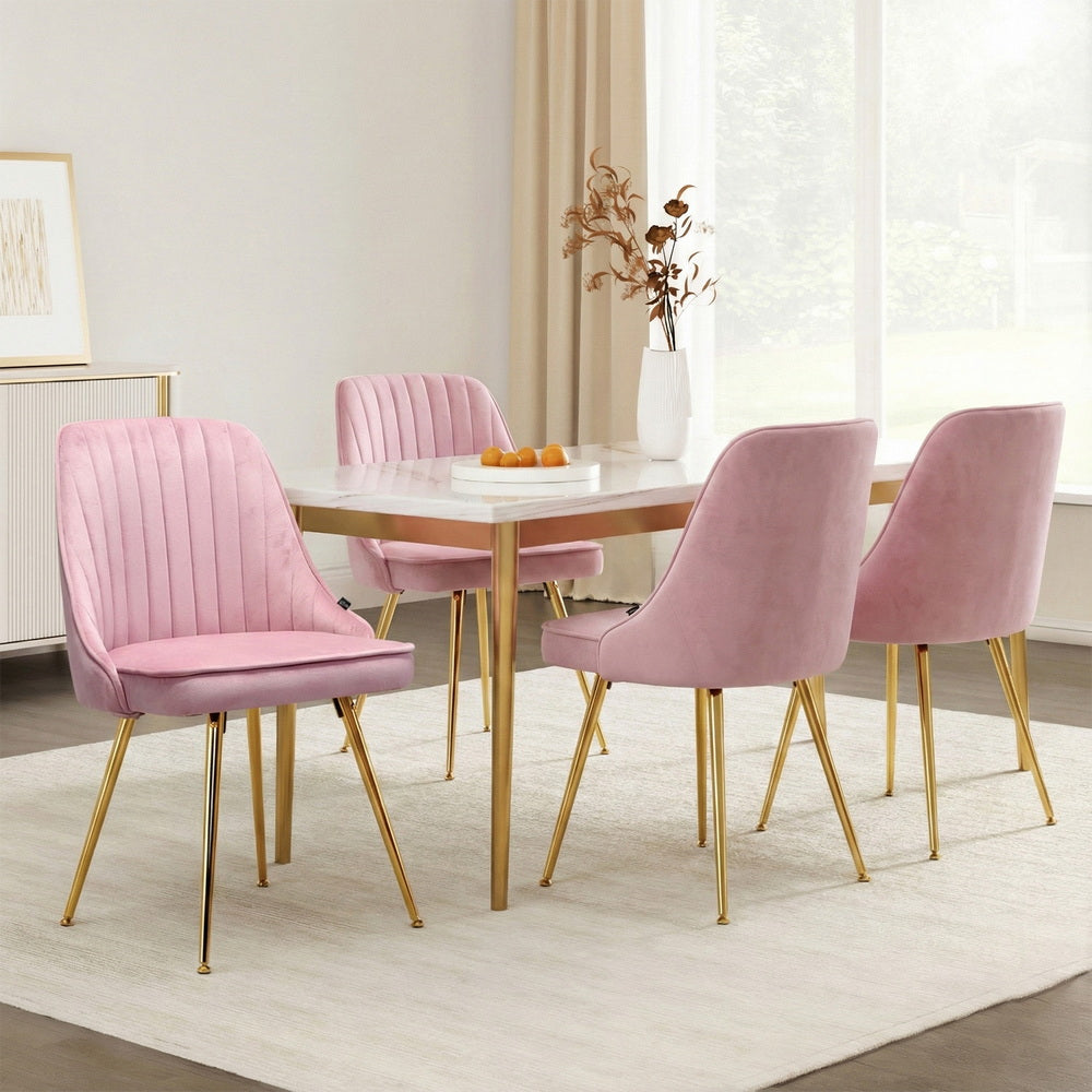 Artiss Dining Chairs Set of 4 Velvet Channel Tufted Pink - Image 7