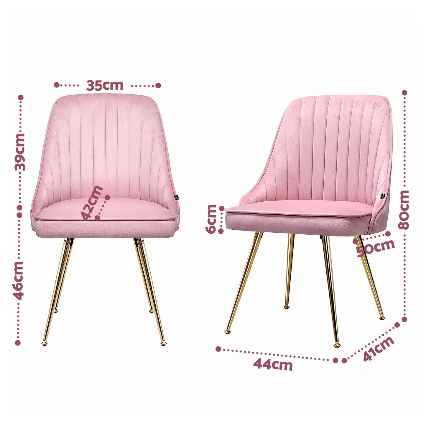 Artiss Dining Chairs Set of 6 Velvet Channel Tufted Pink - Image 2