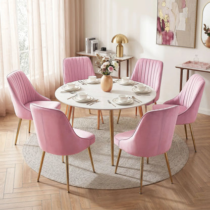 Artiss Dining Chairs Set of 6 Velvet Channel Tufted Pink - Image 4