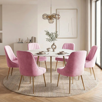Artiss Dining Chairs Set of 6 Velvet Channel Tufted Pink - Image 5