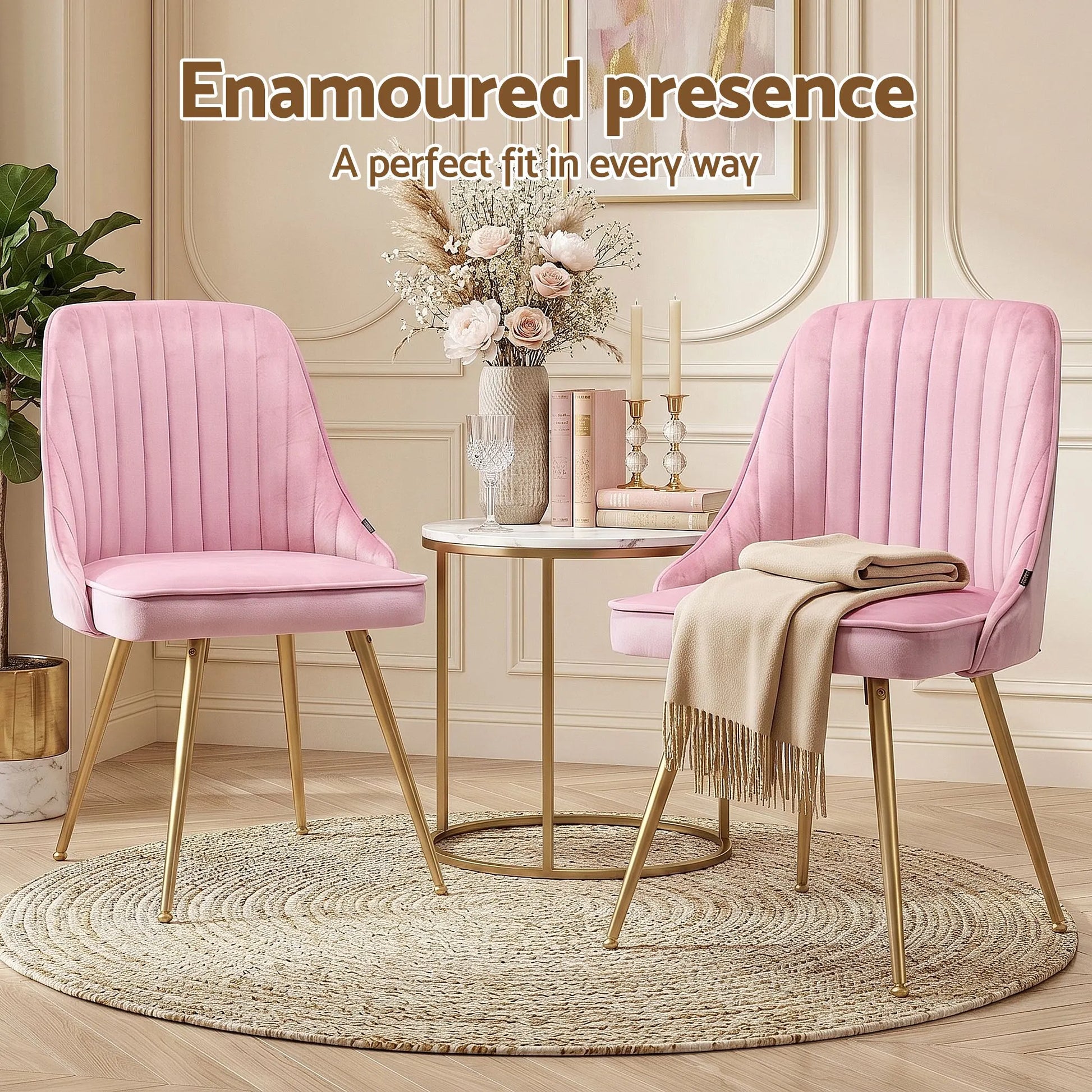 Artiss Dining Chairs Set of 6 Velvet Channel Tufted Pink - Image 6