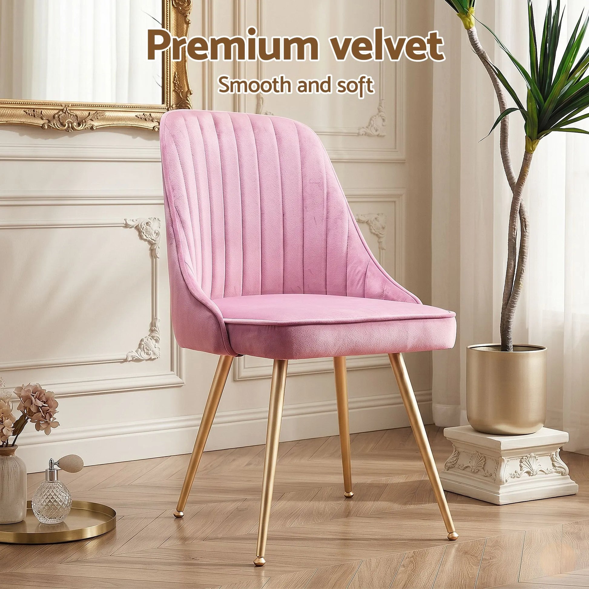 Artiss Dining Chairs Set of 6 Velvet Channel Tufted Pink - Image 7