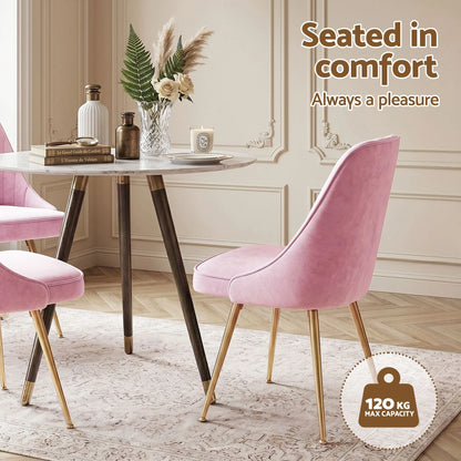 Artiss Dining Chairs Set of 6 Velvet Channel Tufted Pink - Image 8