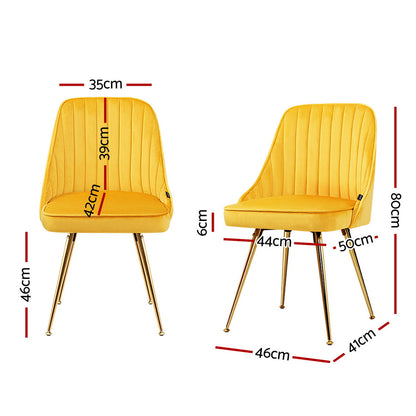 Artiss Dining Chairs Set of 4 Velvet Channel Tufted Yellow - Image 2