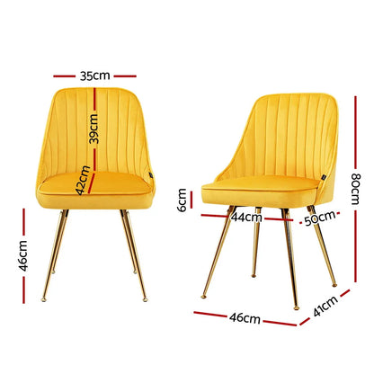 Artiss Dining Chairs Set of 4 Velvet Channel Tufted Yellow - Image 2