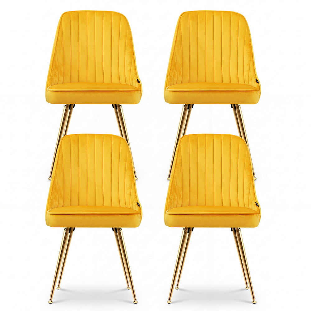 Artiss Dining Chairs Set of 4 Velvet Channel Tufted Yellow - Image 3