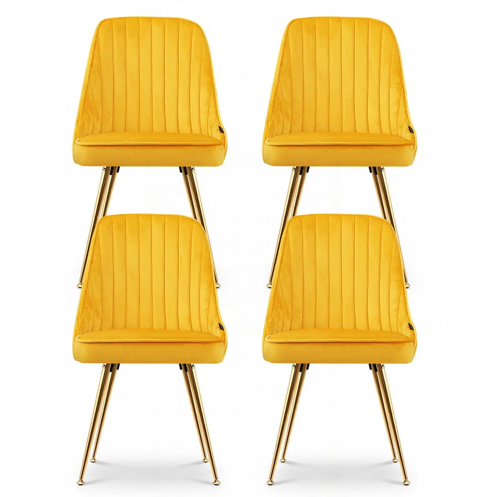 Artiss Dining Chairs Set of 4 Velvet Channel Tufted Yellow - Image 3
