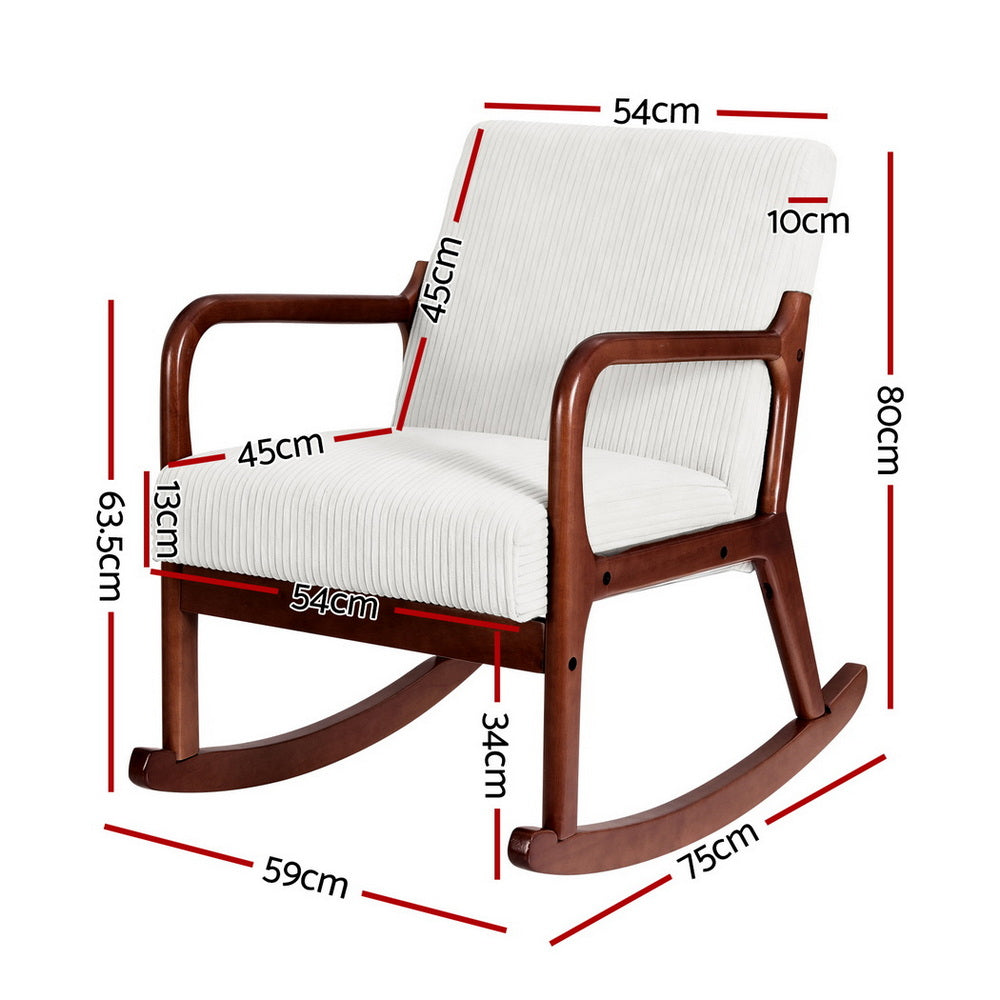 Artiss Rocking Armchair Nursing Chair Corduroy Beige - Image 2