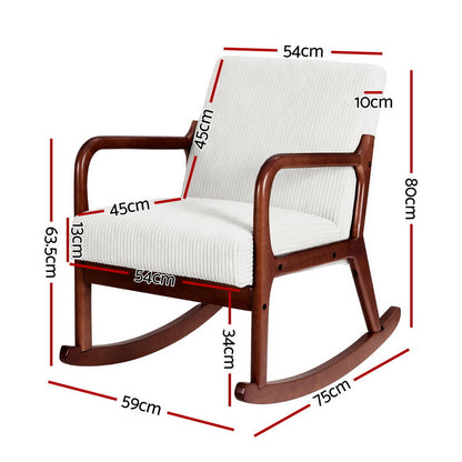 Artiss Rocking Armchair Nursing Chair Corduroy Beige - Image 2