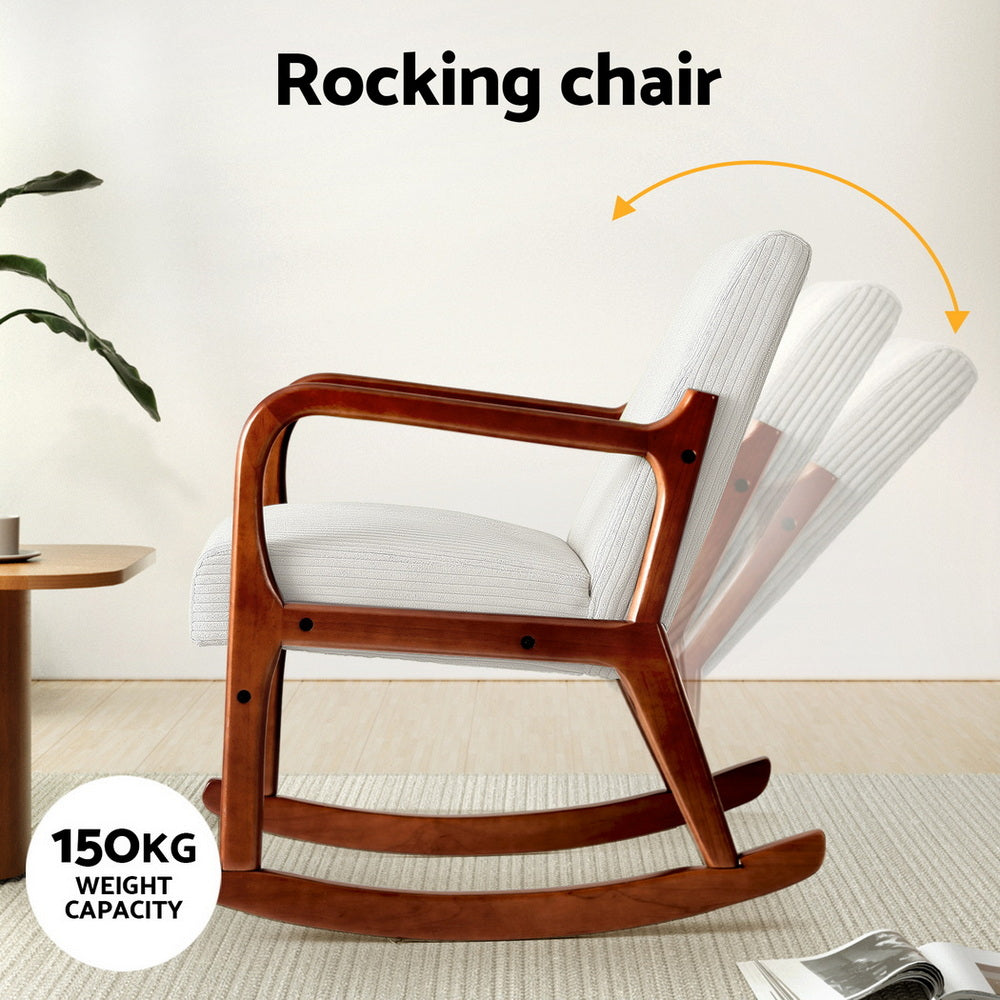 Artiss Rocking Armchair Nursing Chair Corduroy Beige - Image 4